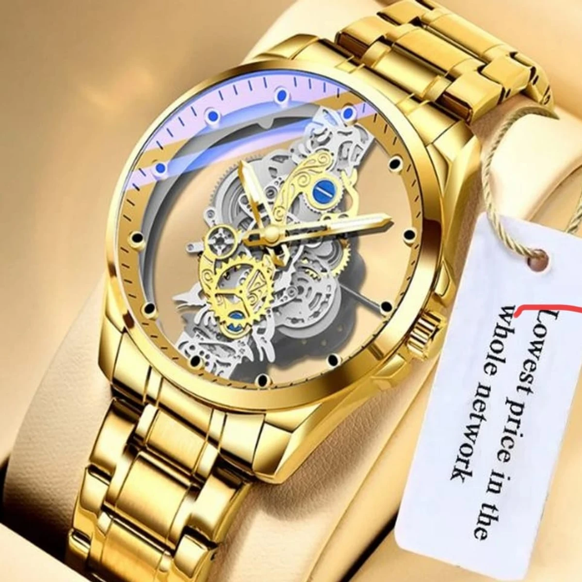 Original Stainless Steel Luxury Automatic Design Fashion Unique Luminous Watch For Men - Toton ar Golden