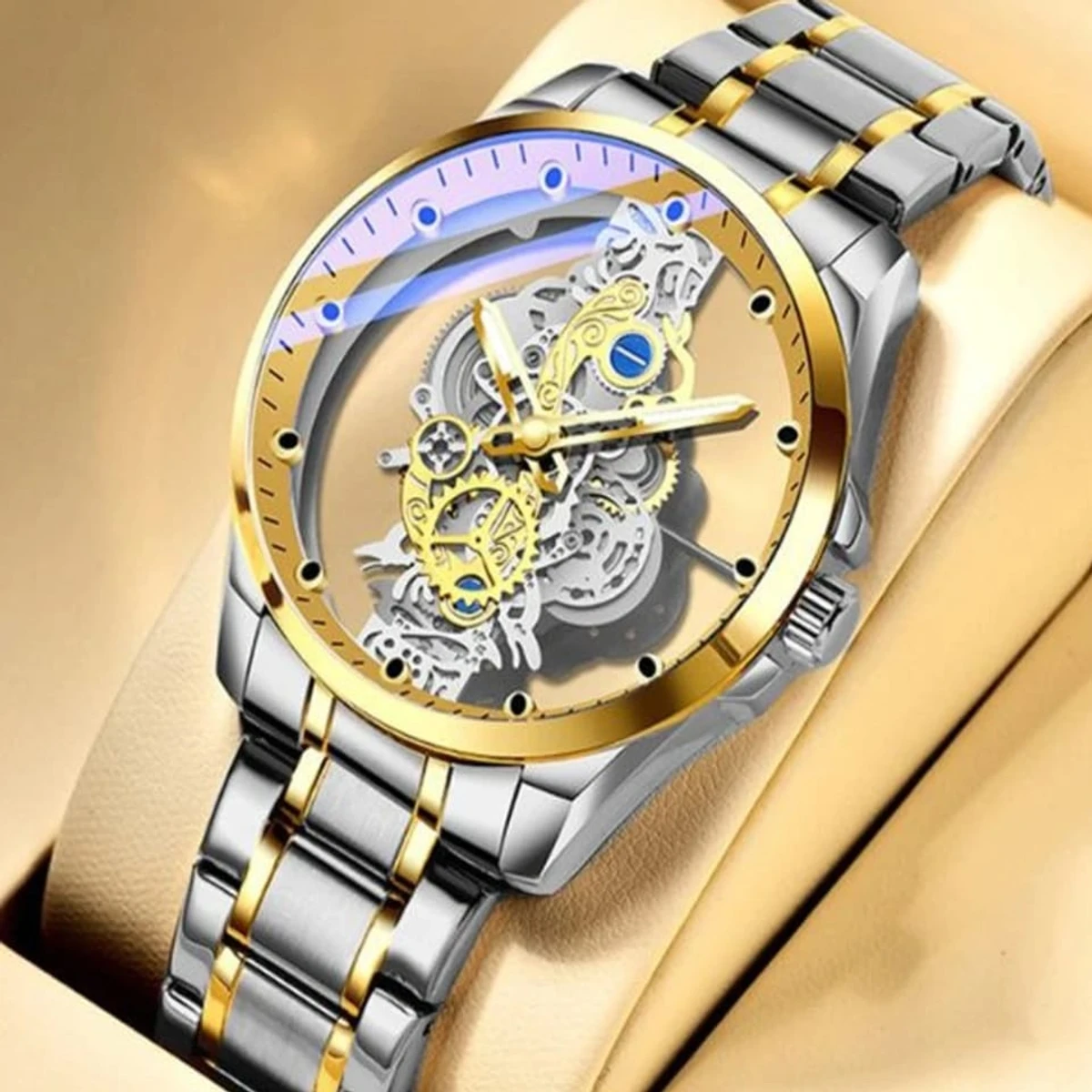 Original Stainless Steel Luxury Automatic Design Fashion Unique Luminous Watch For Men - Toton ar Golden